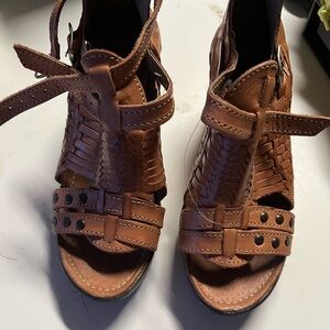 Brown Leather wedge Sandals